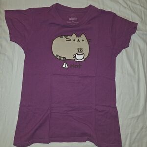 Pusheen Purple Graphic Tee with Coffee Cat